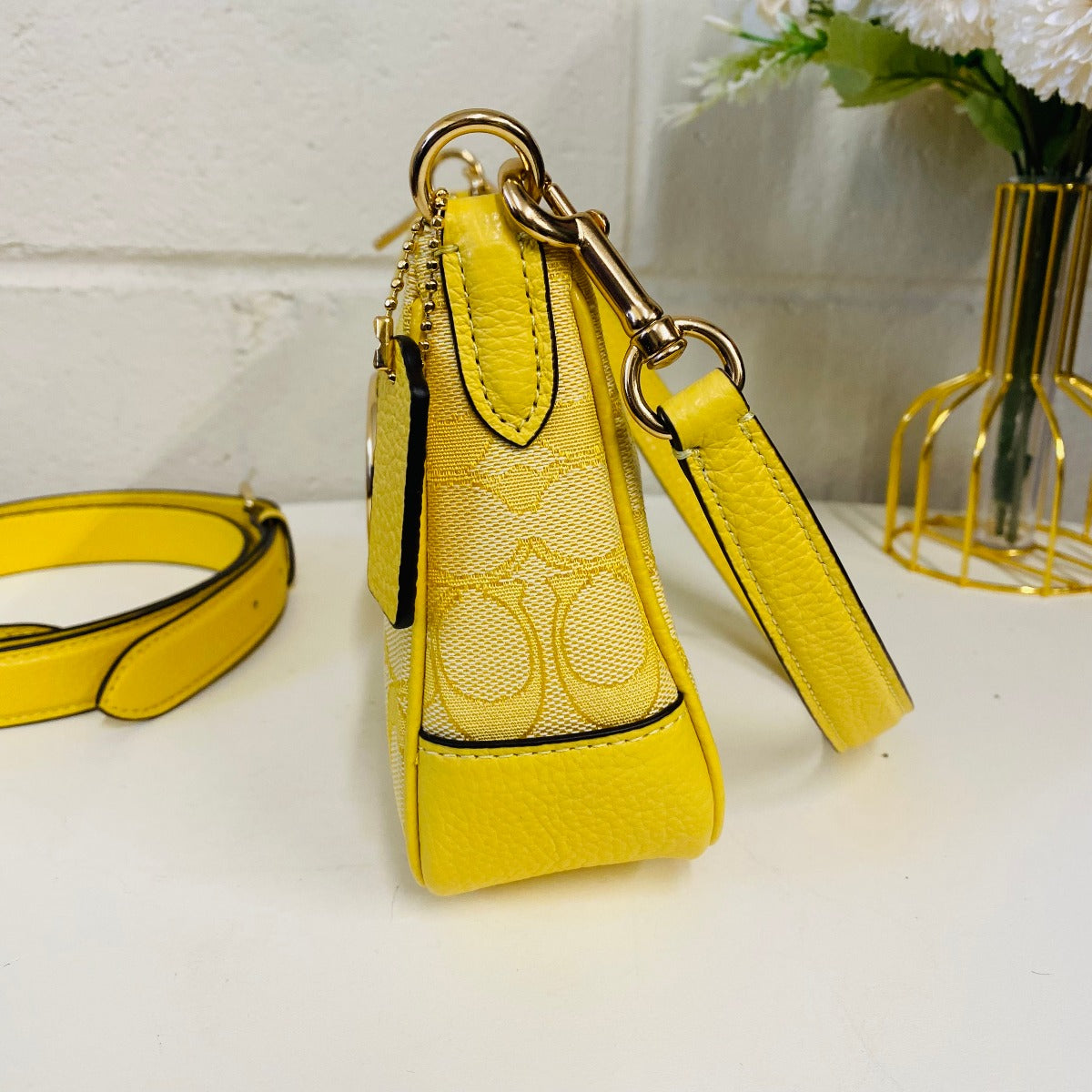 Coach C8306 Lonnie Baguette In Signature Jacquard In Gold/Retro Yellow Coach C8306 Lonnie Baguette In Signature Jacquard In Gold/Retro Yellow
